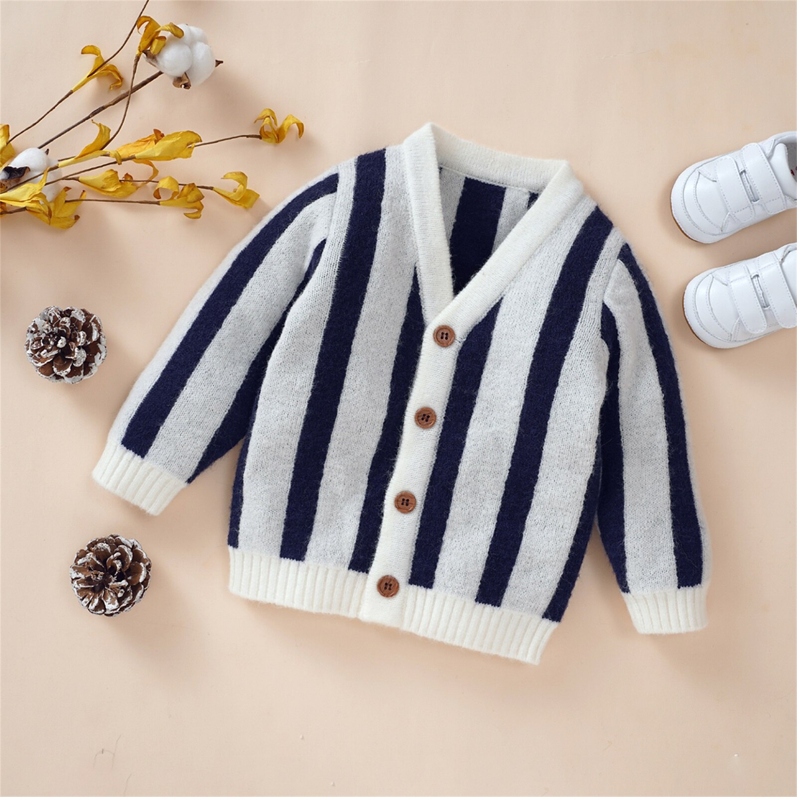 Bambini neonati ragazze Cardigan lavorato a maglia strisce autunnali maglione a maniche lunghe neonato monopetto Outwear abiti Casual