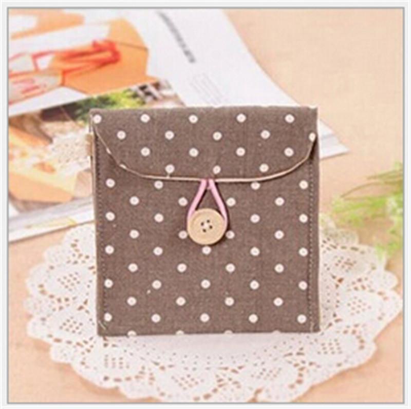 Velishy Polka Dot Organizer Storage Female Hygiene Sanitary Napkins Package Small Cotton Storage Bag Purse Case: Brown