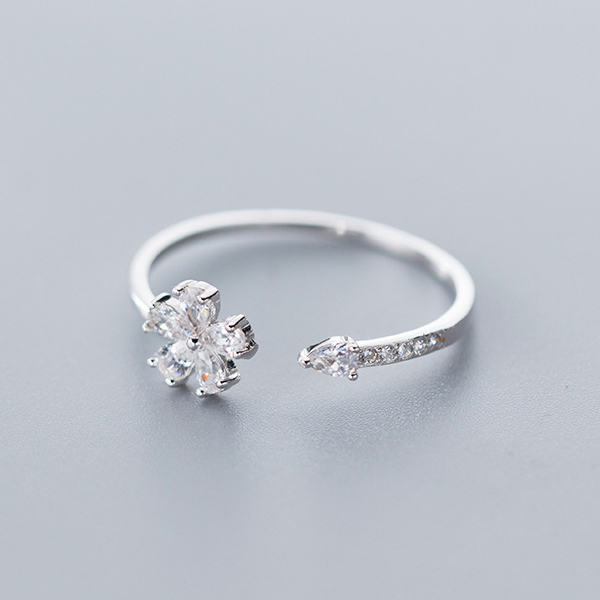 Modian äkta 925 sterling silver söt liten blomma växt fri storlek ring för kvinnor glittrande cz ring bröllop fina smycken: Vit färg
