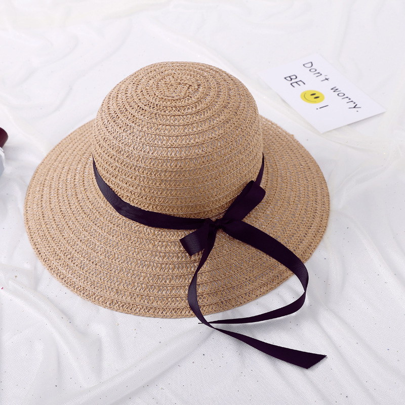 Modieuze vrouwen strohoed getijden zonnehoed netwerk zonnebrandcrème strand strik dameshoed populaire reisstrohoed: Khaki