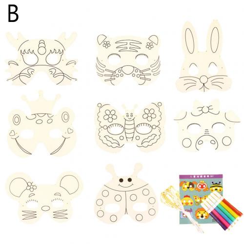 Halloween masque blanc Animal dessin animé enfants coloriage peinture maternelle papier Graffiti à la main bricolage Art matériel paquet: B