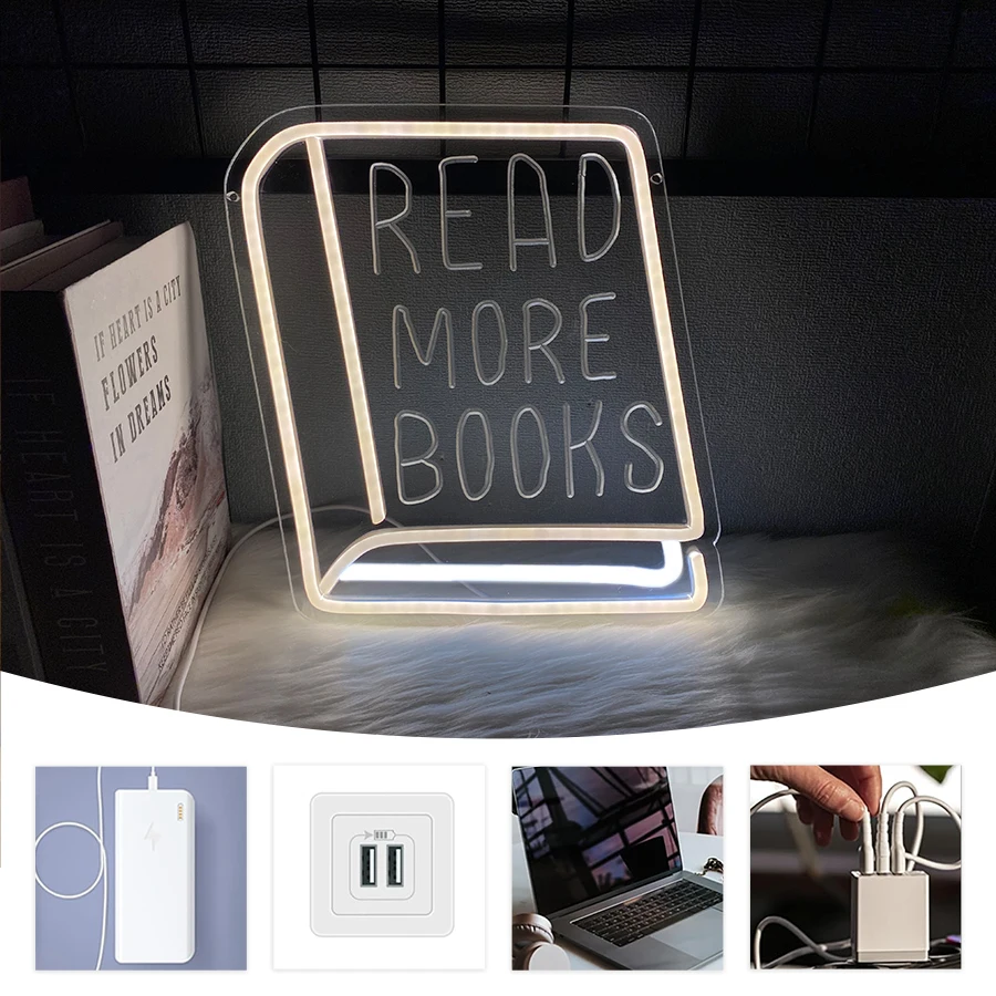 Read More Books LED Neon Lights, Student Classroom Lights Signs, Used For Bookstore, Reading Room, Library, Study Decoration.