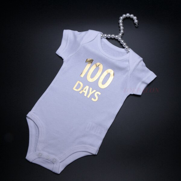 3 Maanden Baby Baby Bodysuit Brief 100 Dagen Baby Jongen Meisje Kleding Sets Wit Katoenen Baby Zomer Kleding Jumpsuit Outfits: Gold 100 Days