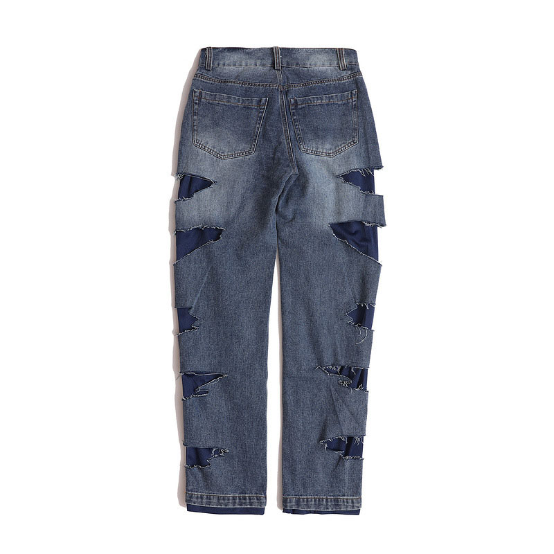 jeans strappati strappati alto strada pantaloni uomo anca salto urbano Nero Streetwear pantaloni in denim anca salto