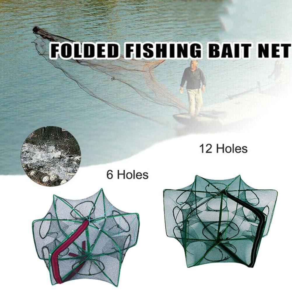 6/8/12/16 Holes Folded Portable Hexagon Fishing Net Crayfish Fish Automatic Trap Shrimp Carp Catcher Cages Mesh Nets CrabTrap
