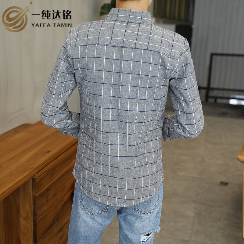 Camisas a cuadros grises, camisas informales de algodón 100% a rayas, camisas de hombre con cuello vuelto, camisas de tela ancha para hombres, camisetas a la de Top Boy