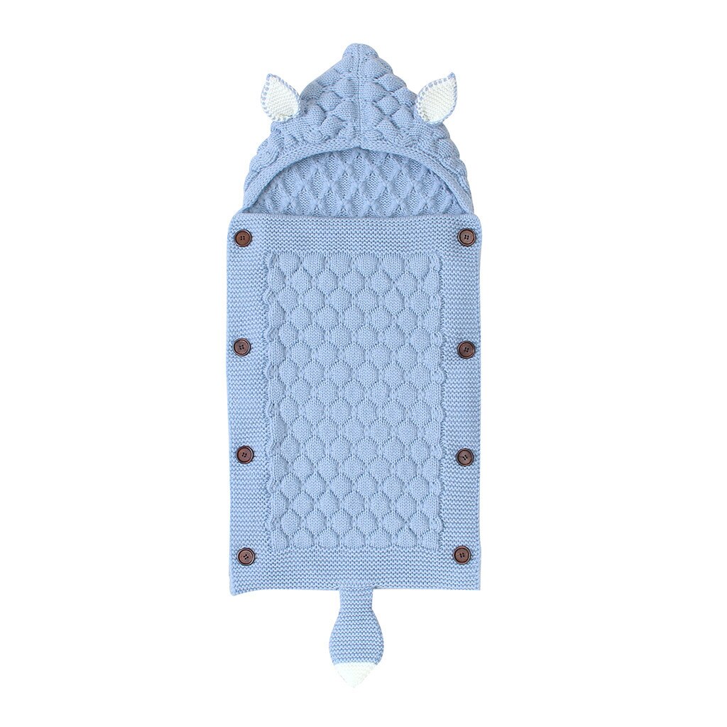 Kniting Receiving Blankets for Newborn Baby Cartoon Rabbit Ear Infant Baby Button Knitted Winter Sleeping Blanket: A