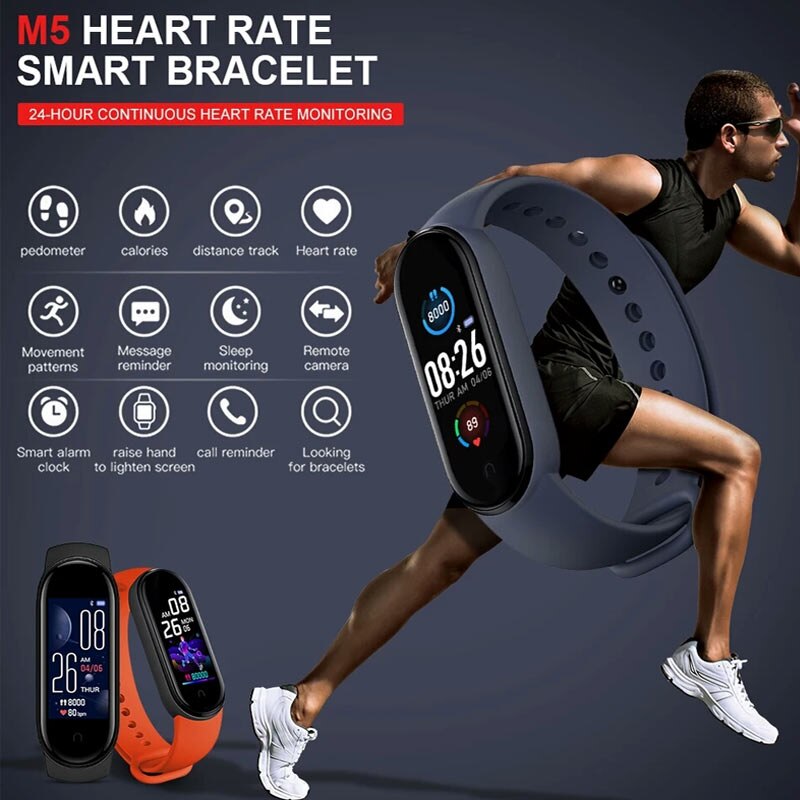 M5 Smart Watch Bluetooth Fitness Tracker Pedometer Heart Rate Monitor Call Reminder Blood Pressure Smartband for IOS Android