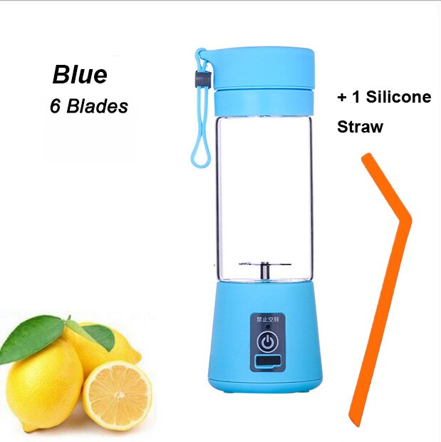 Multi Functional Mini Portable 6 Blades Electric Juicer Mixer USB Rechargeable Household Juice Blender Fruit Cooking Machine: 6 Blades Blue