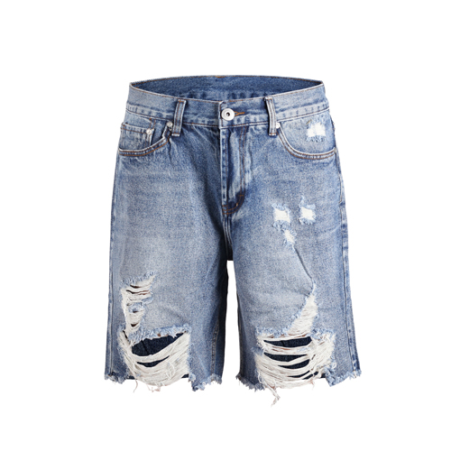 Jean ample pour hommes, Short en jean et détruit, cool, trou noir, combinaison , high street, offre spéciale: Bleu / M