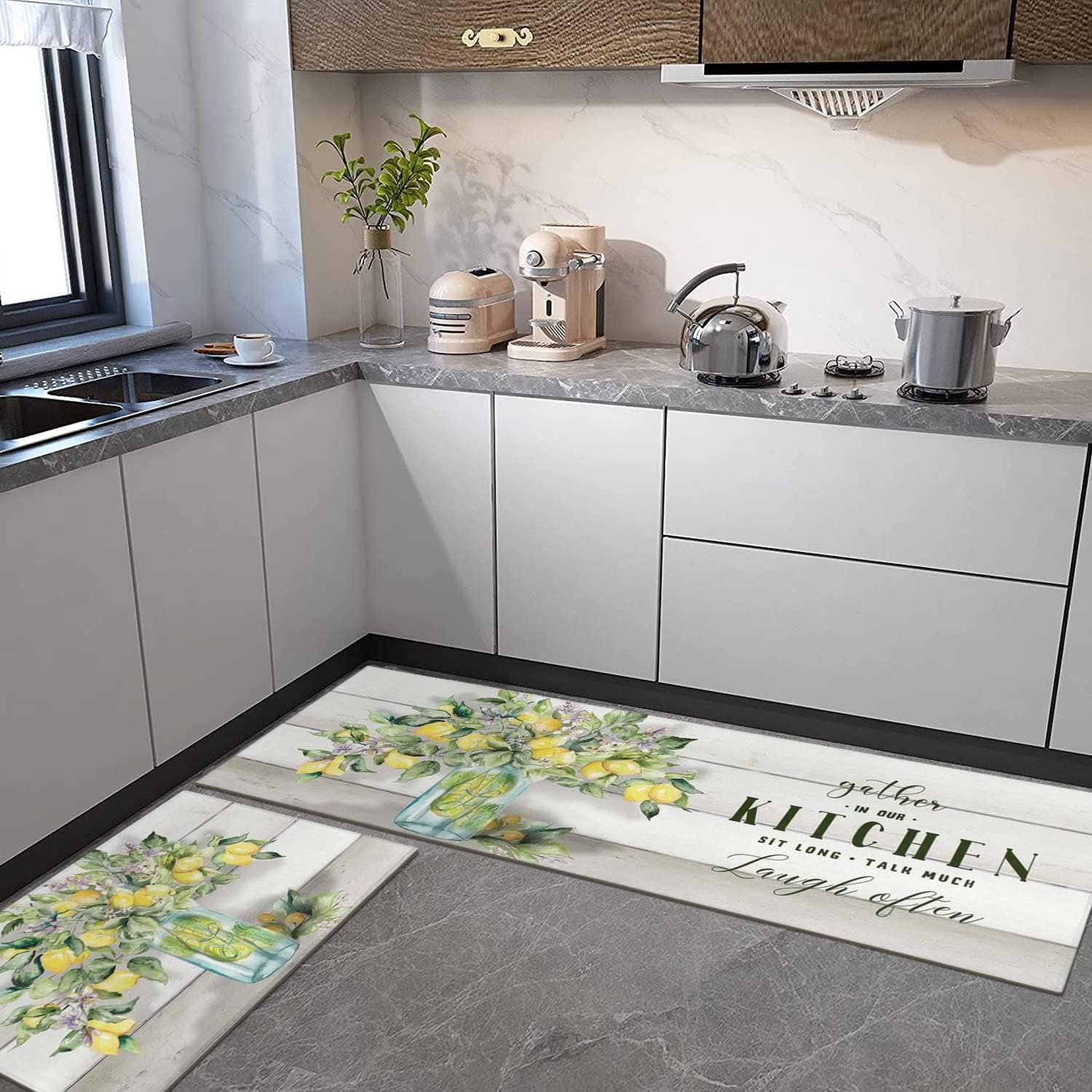 Zonnebloem boerderij keukentapijten kleurrijke zomerbloemen decoratief tapijt voor keuken laag profiel vloermatten voor thuiskeuken: 400mm x 1200mm / Rood