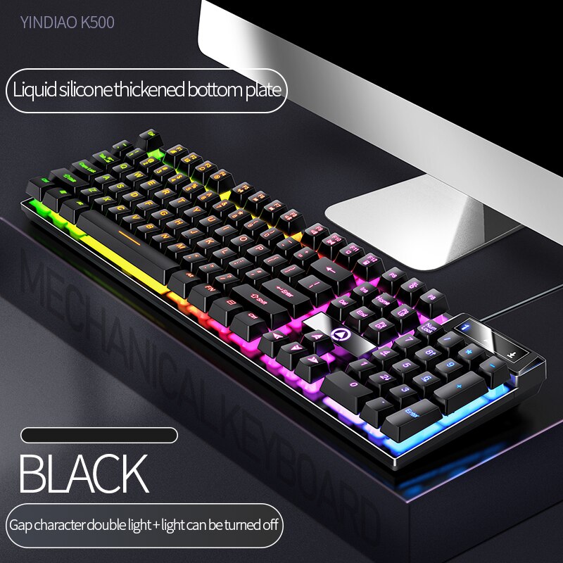 104 Keys Wired Mechanical Keyboard USB RGB Backlit Keyboard Gaming Mechanical Keyboard Desktop Computer Accessories: Black