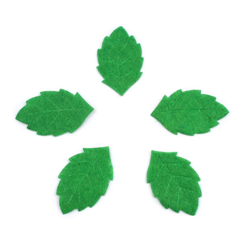 200 stücke Grüne Blätter Blatt Karte Machen Dekorieren DIY Nähen Handwerk Fühlte Handwerk Applique Wand Aufkleber 30mm