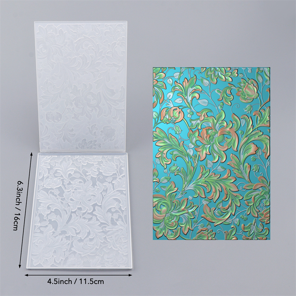 Plantillas de patrones de fondo de carpeta en relieve 3D de tulipanes y flores para hacer tarjetas de álbum de recortes DIY: Verde militar