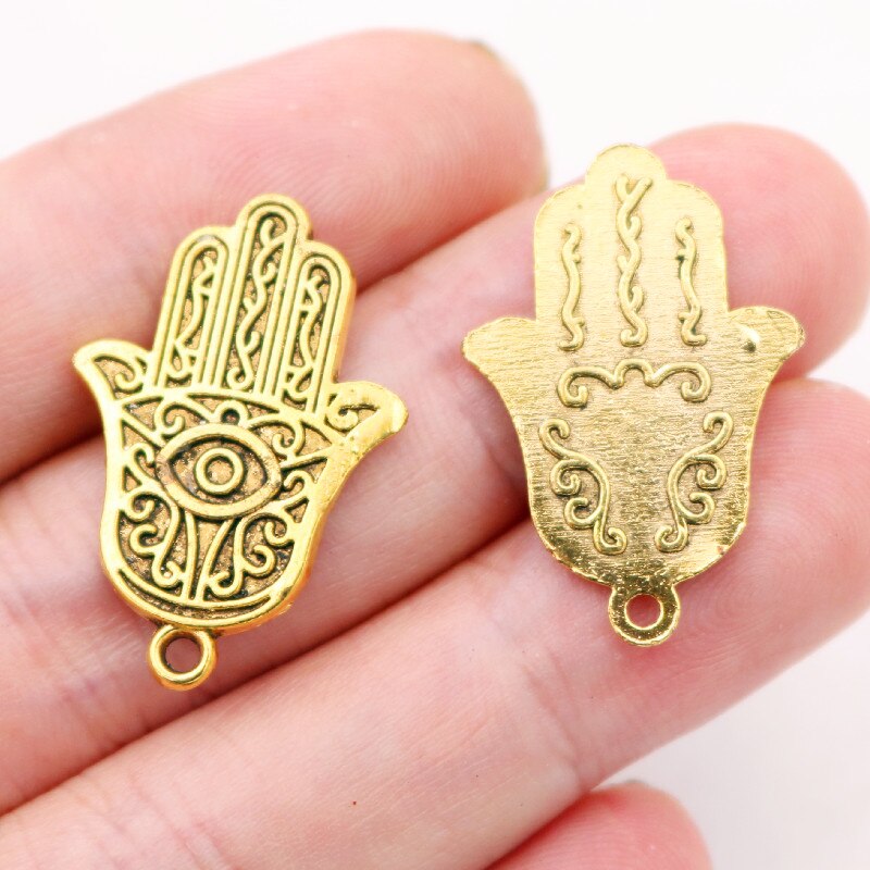 15 Stks/partijen Bedels Hamsa Palm Fatima Hand Bescherming 28X19 Mm Antieke Goud Kleur Hangers Maken Diy Metalen Handwerk vinden