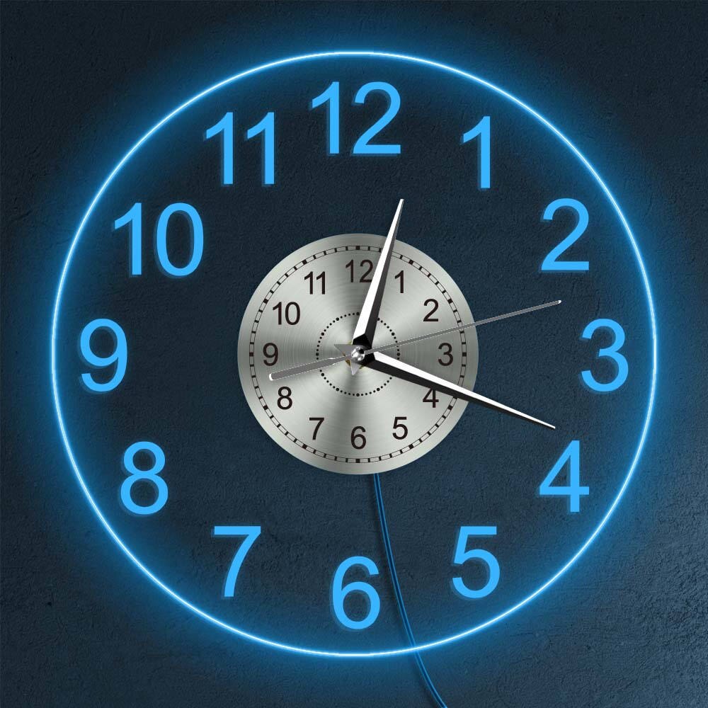 Colorful Lights Wall Clock LED Luminated Vintage Decorative Acrylic Round Wall Hanging Watch Home Decor Night Light Horologe