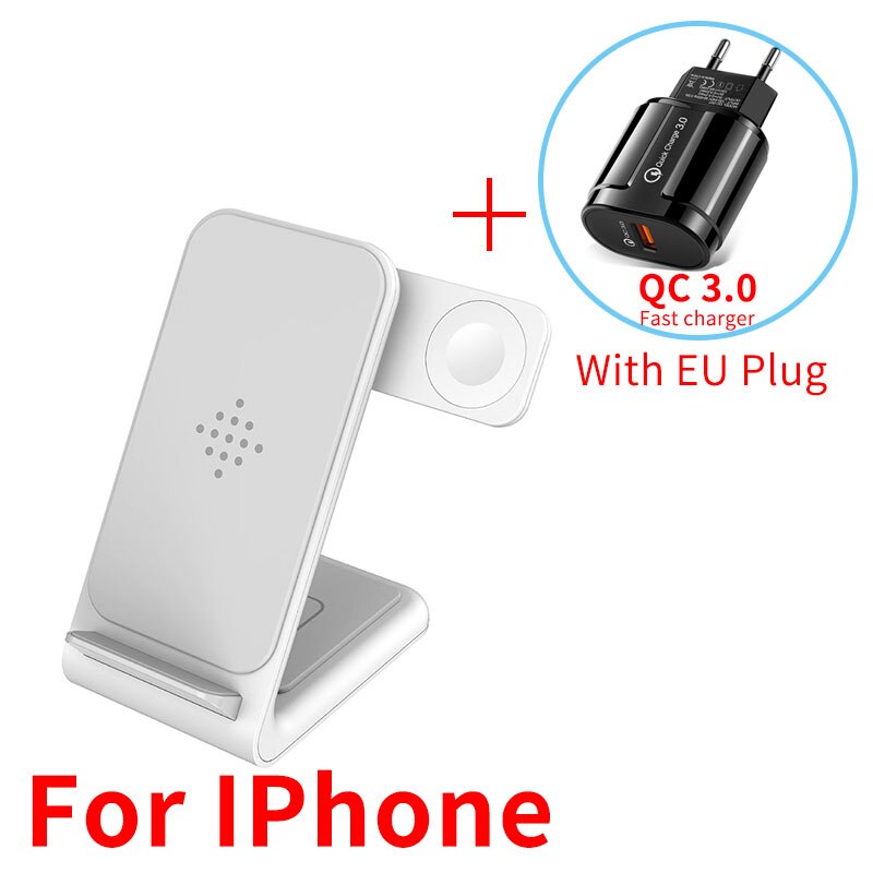 15W Draadloze Oplader 3 In 1 Snel Opladen Voor Iphone 12 11 Pro Xs Samsung S10 Draadloze Oplader Dock station Voor Airpods Iwatch 6: White With EU Plug