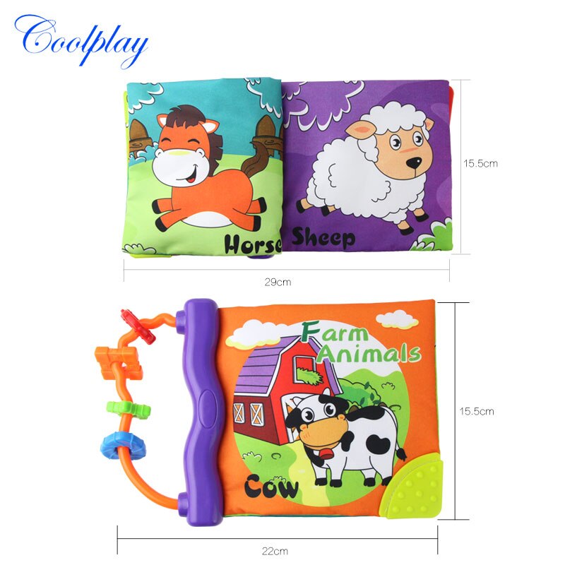 Baby Tuch Buch Rasseln Beißring Spielzeug Nette Kuh Hund Pferd Schaf Tier Ruhig Bücher Frühen Bildungs Lernen Spielzeug für Infant