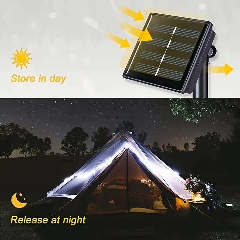 1 jeu de guirlandes lumineuses solaires pour l'extérieur, fil de cuivre étanche à 8 modes, lumière de conte de fées, lumière de noël, utilisée pour le jardin extérieur