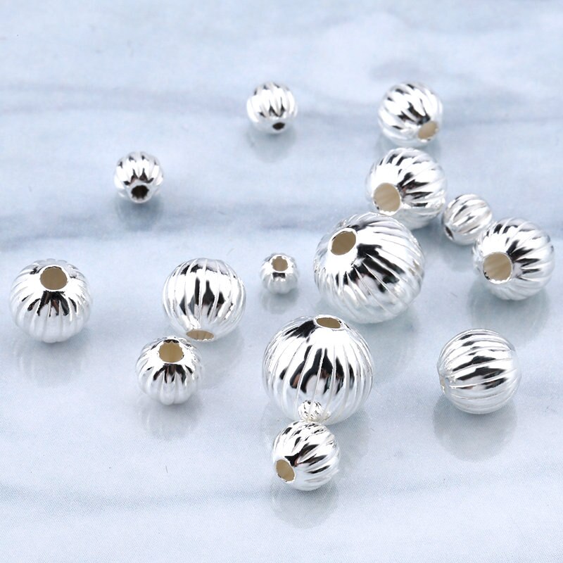 3/4/5/6/8 MILÍMETROS 925 sterling silver Solto Spacer Beads Exquisite Listradas beads para acessórios pulseira Colar Fazer Jóias DIY