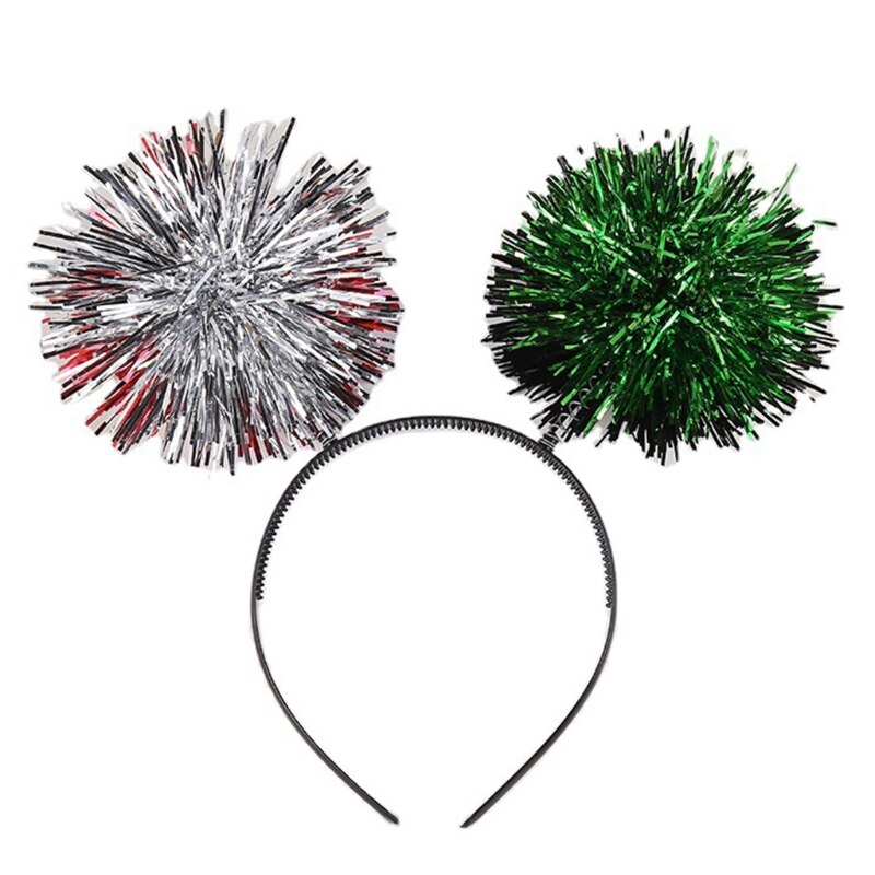 Serre-tête en plastique brillant pour femmes et filles, bandeau en forme de pompon brillant, cerceau pour cheveux de Festival, pour fête, spectacle, couvre-chef unisexe M6CE: White and green