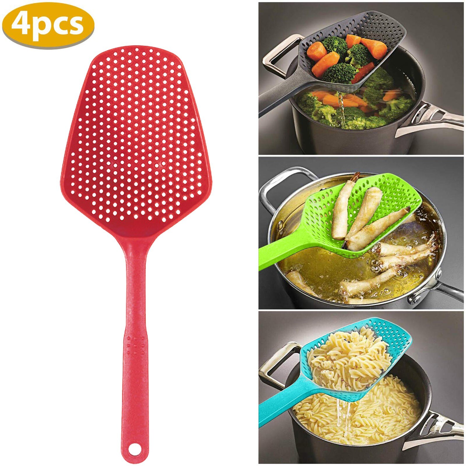 4Pc Home Portable Keuken Grote Scoop Vergiet Pasta Hittebestendige Zeef Plastic Ijs Scoop Keukengerei Plastic Vergiet #45