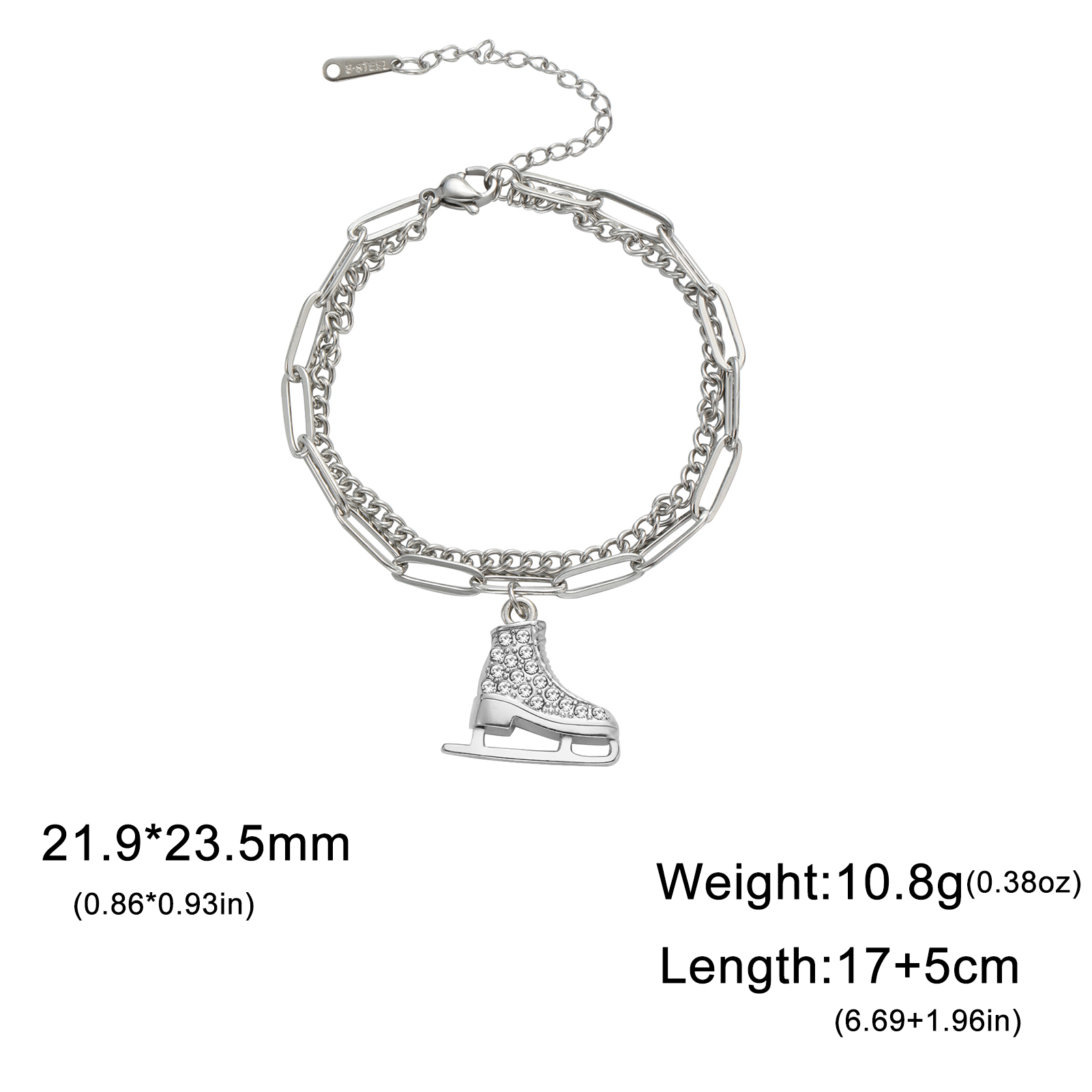 EUEAVAN cristallo zircone Ghiaccio pattinare scarpa fascino bracciale smalto lusso blu rosa bracciali pattinaggio di figura sport donna uomo gioielli: Rosso ruggine