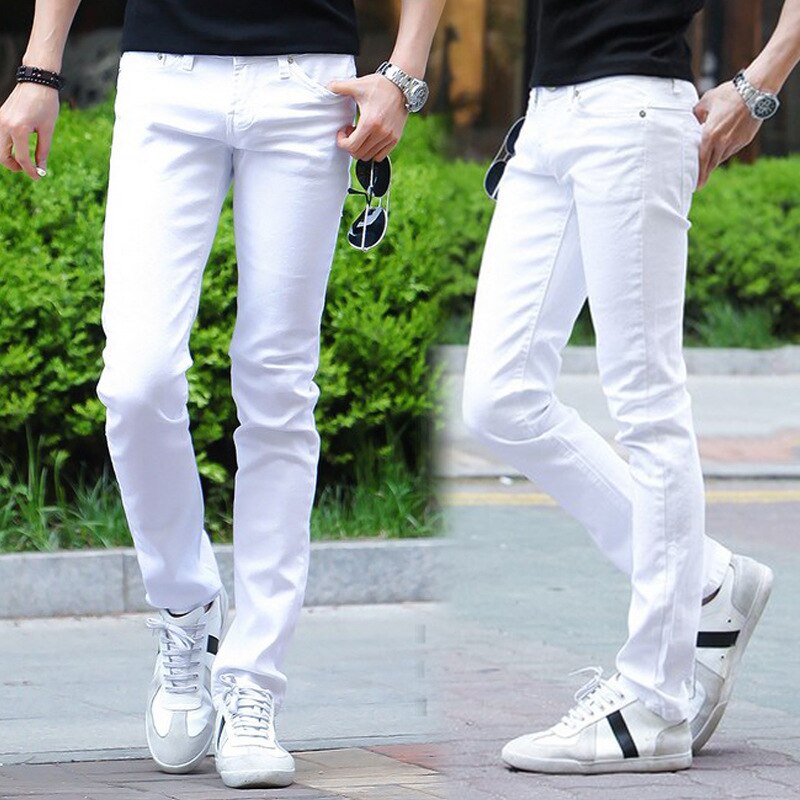 2022 White Ripped Jeans Men With Holes Skinny Famous Brand Slim Fit Destroyed Torn Jean Pants For Male: white without ripped / 27