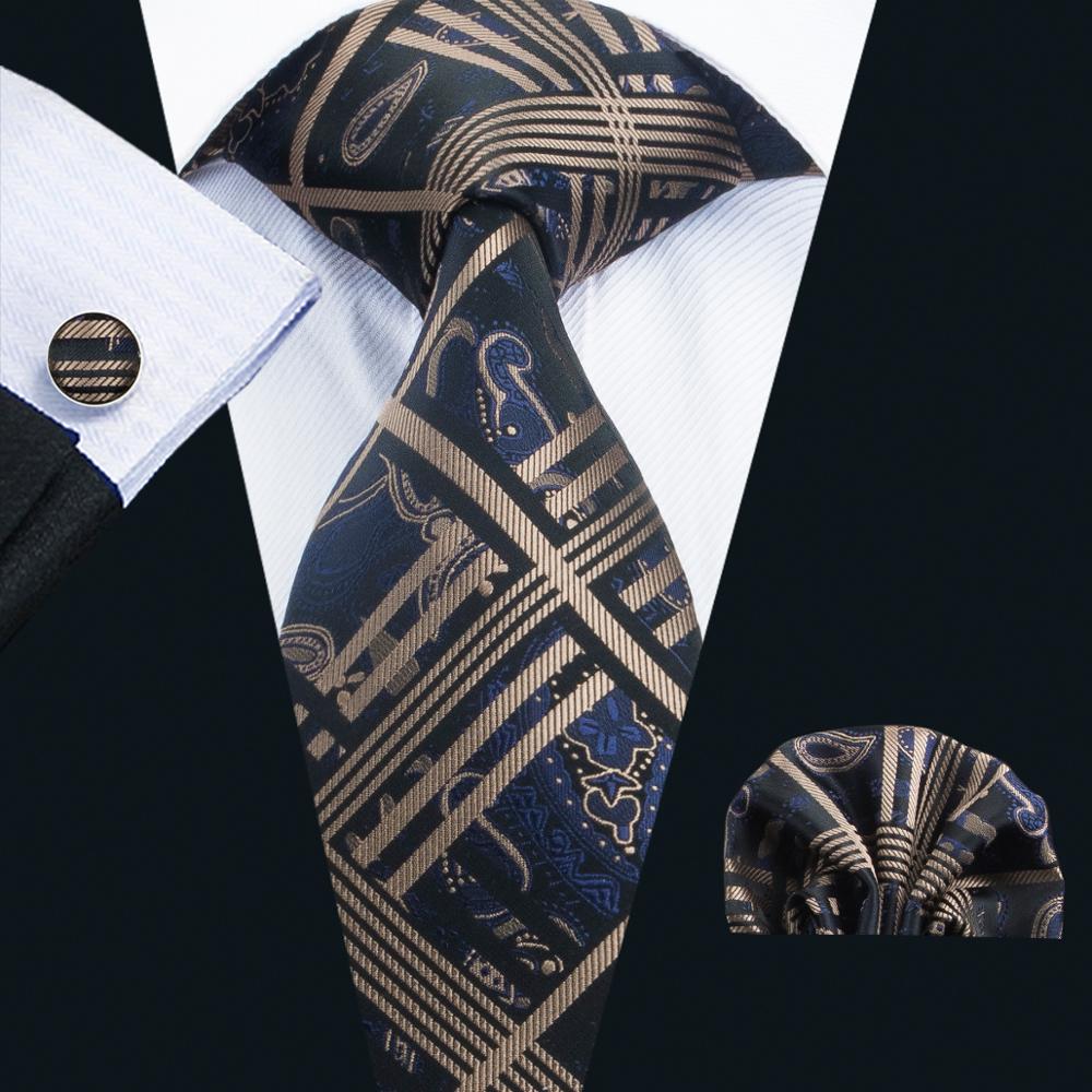 LS-1714 Barry.Wang Mens Tie Set Silk Gravata White Floral Necktie Hanky Cufflink For Wedding Business Party