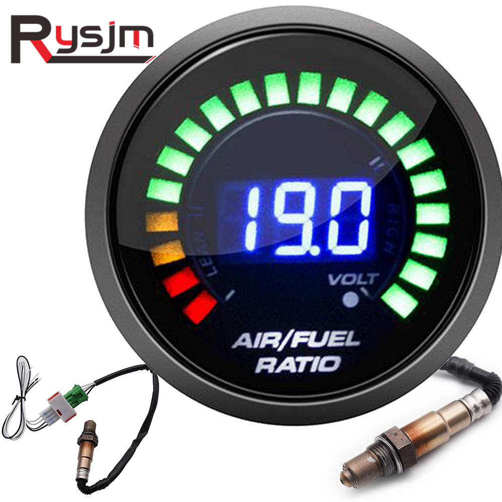 2 Cal cyfrowy 52mm wskaźnik zużycia paliwa powietrza z wąskopasmowym O2 czujnik tlenu licznik samochodowy dla 12V samochód niebieski wyświetlacz doprowadziło przydymione soczewki