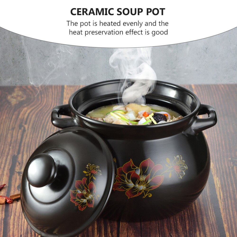 1 Pc Earthenware Pot Ceramic Soup Cooking Pot Practical Stew Pot (Black)