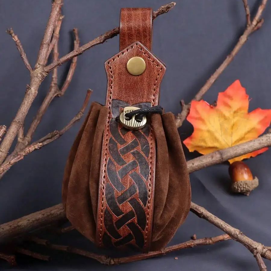 3PCS Braun PU Leder Mittelalterlichen Gürtel Und Geld Tasche Frauen Rock Wanderung Clip Für Renaissance Viking Faire LARP Cosplay kostüme