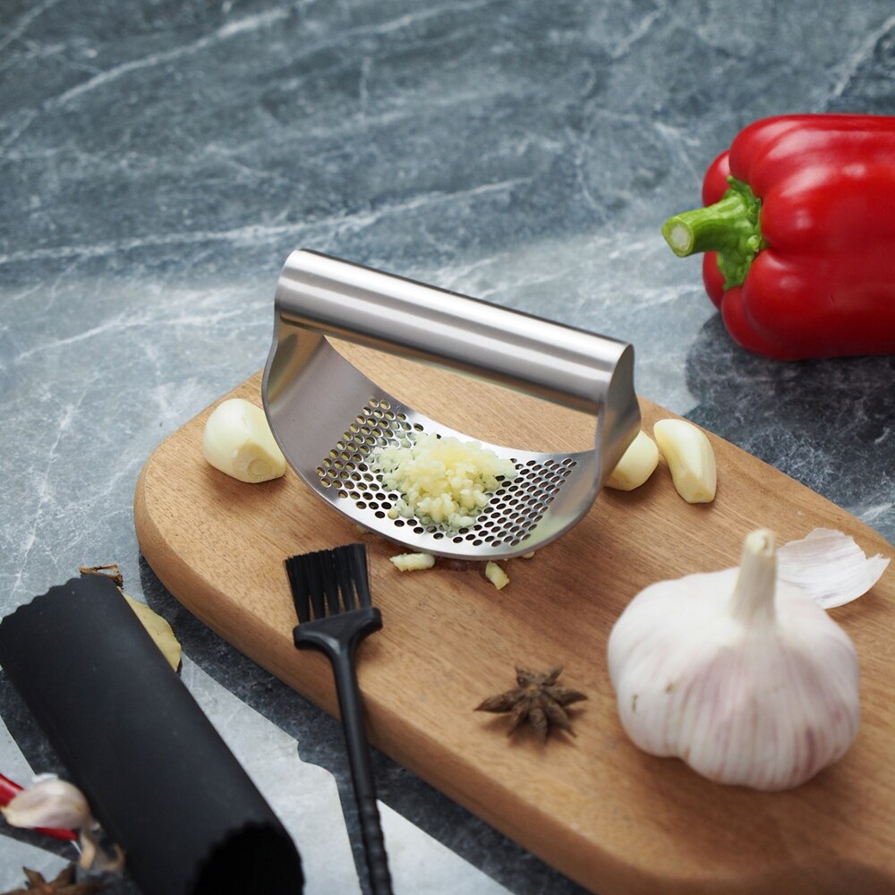 Stainless Steel Garlic Press Rocker Roller Slice Manual Ginger Garlic Crusher Mincer Squeezer Cooking Tool Kitchen Gadgets