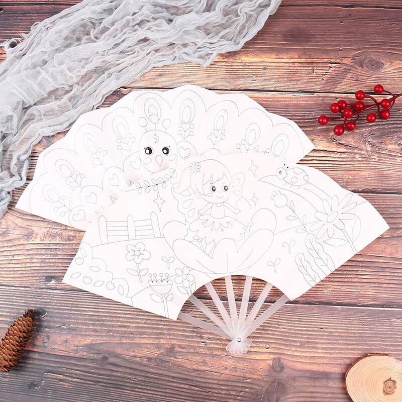 24Cm Schilderen Zomer Fan Diy Speelgoed Voor Kinderen Cartoon Dier Kleur Graffiti Origami Fan Art Ambachtelijke Speelgoed Creatieve Tekening kids