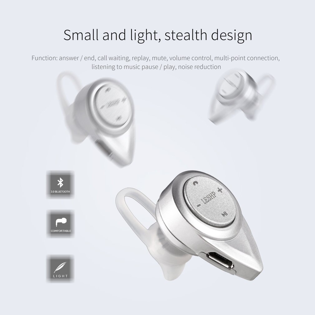 LESHP A9 Portable Mini Stereo Wireless Earphone Phone Headphone Headset V3.0 + EDR For Iphone IOS Mobile Phone PC