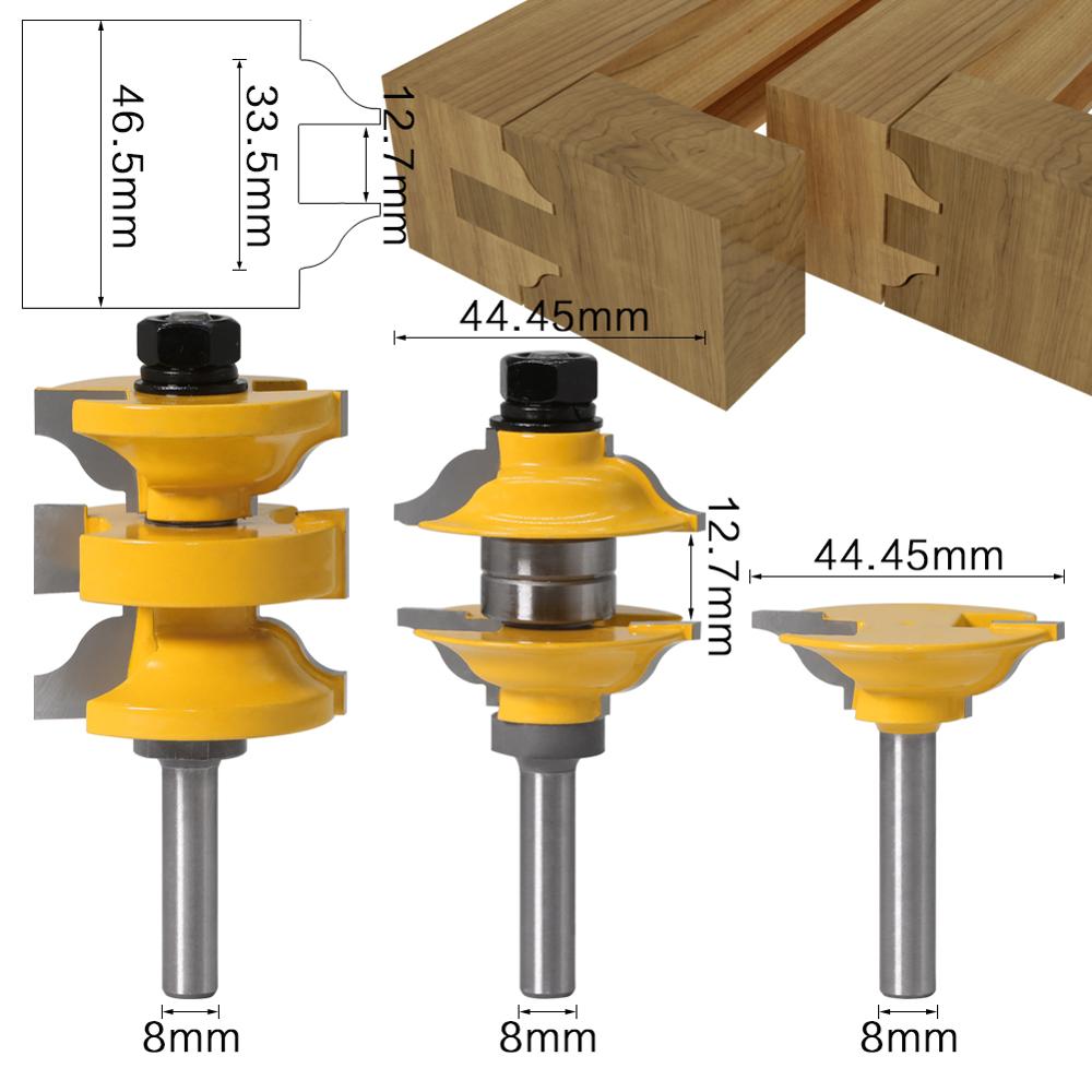 3pcs 8mm 12mm Shank Entry Interior Tenon Door Router Bit Set Ogee Matched R&S Router Bits Carving for Wood: 8mm shank