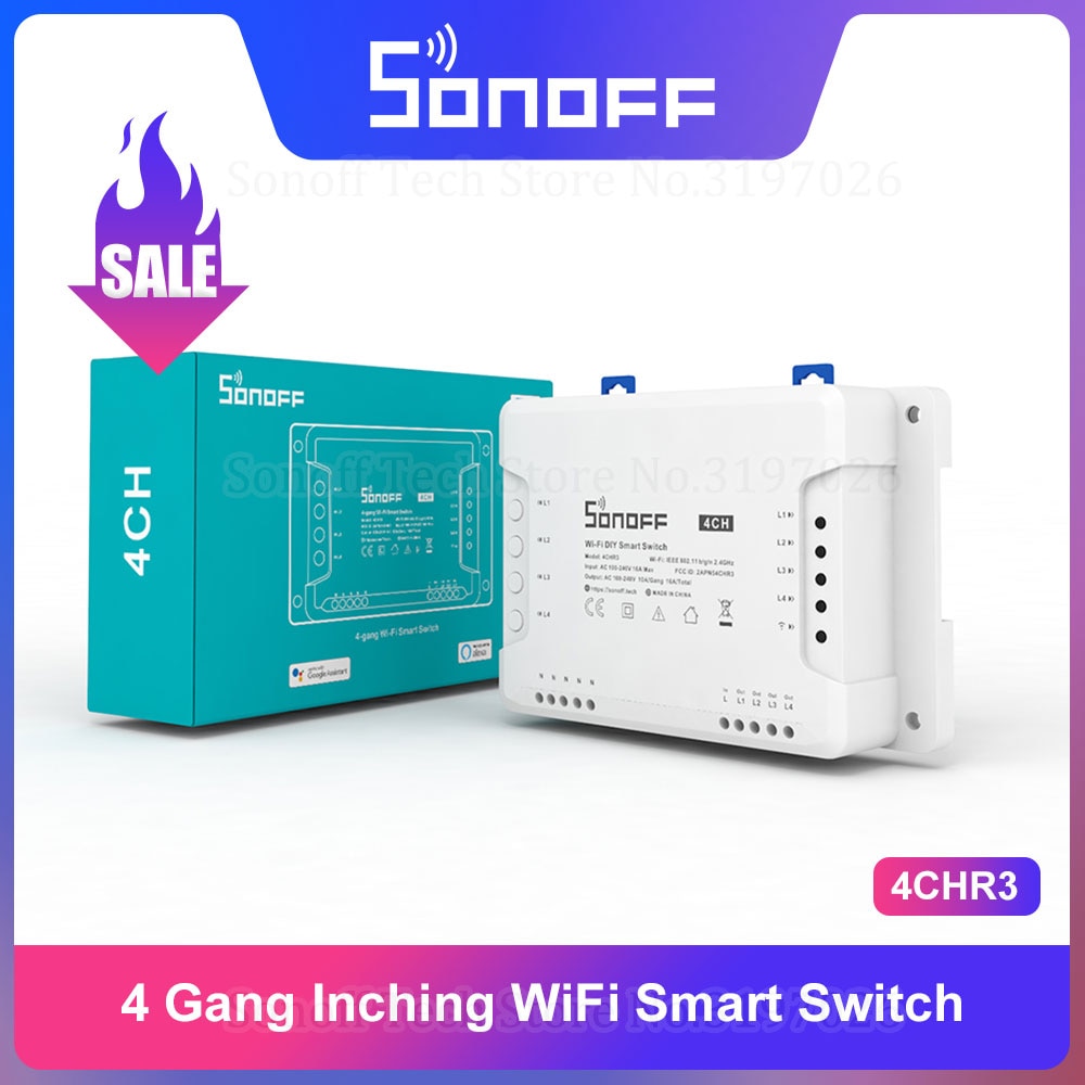 Itead Sonoff 4CH/4CH Pro R3 Wifi Smart Switch 4 Gang Wifi Lichtschakelaar Smart Home App Remote Relais werkt Met Alexa Google Thuis