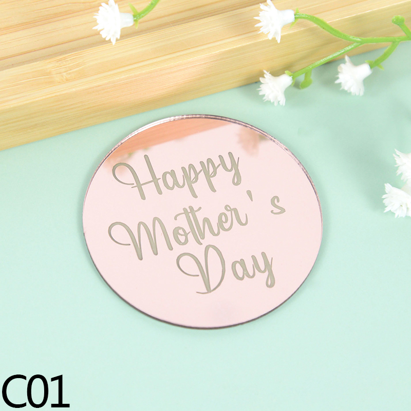5/10pcs Rose Gold Silver Happy Mother‘s Day Happy Father’s Day Acrylic Circle Cupcake Topper Party Dessert Cake DIY Decorations: 5Pieces / C01-Rose Gold