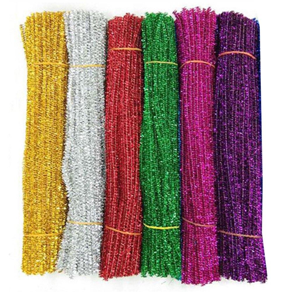 100pcs 30cm 12'' Pipe Cleaners Sparkle Christmas Chenille Craft Stems Plush Wired Sticks Xmas DIY Supplies Gold Silver Red Green