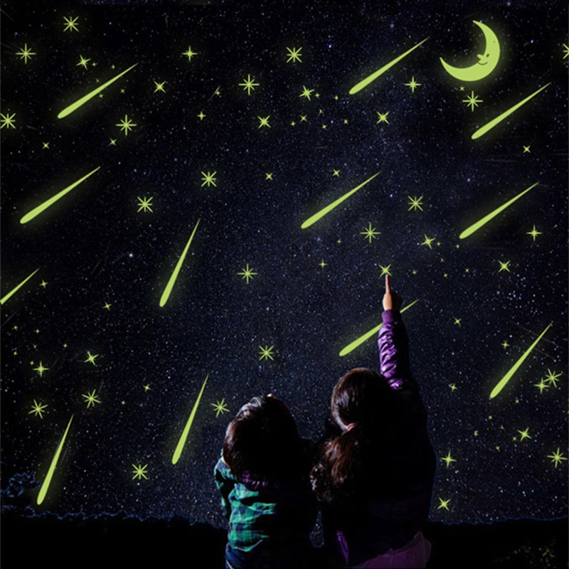 Lichtgevende Ster Maan Diy Sticker Speelgoed Sterren Maan Meteorenregen Lichtgevende Sticker Kinderen Slaapkamer Jurk Up Meteor Regen Voor zuigeling