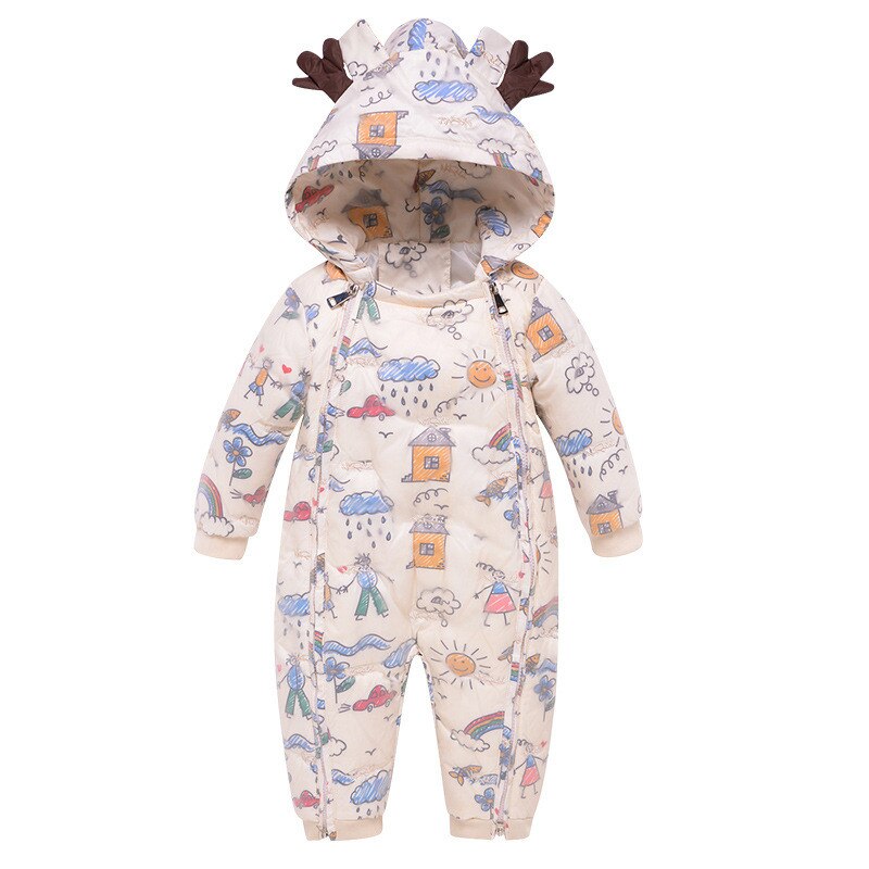 Pasgeboren Baby Kleding Cartoon Print Hooded Dikkere Warme Beneden Jumpsuit Baby Boy Romper Baby Meisje Rompertjes Winter Kleding