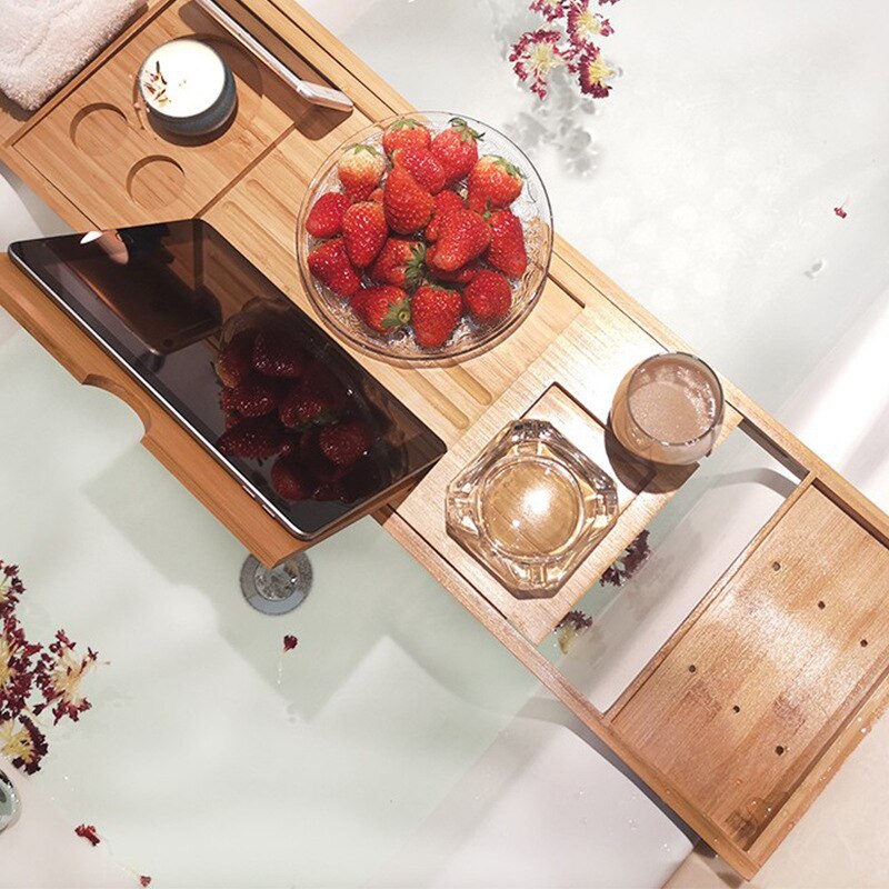Uitschuifbare Bamboe Bad Lade Spa Bad Caddy Organisator Rack Boek Wijn Tablet Houder Antislip Bodem Bad Lade Plank