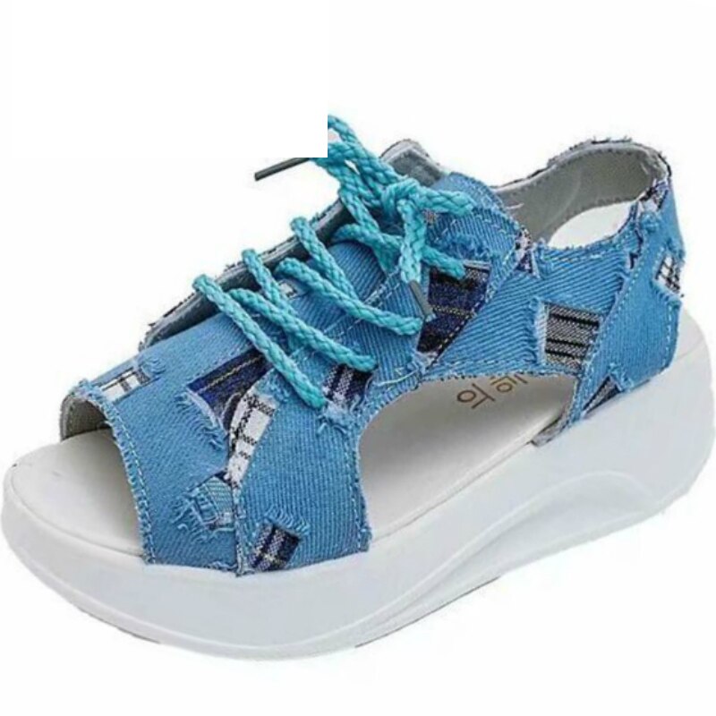 Strand sandaler kvinder denim hul platform sandaler flade afslappede studerende lærred sandaler til damer sandalier a -78