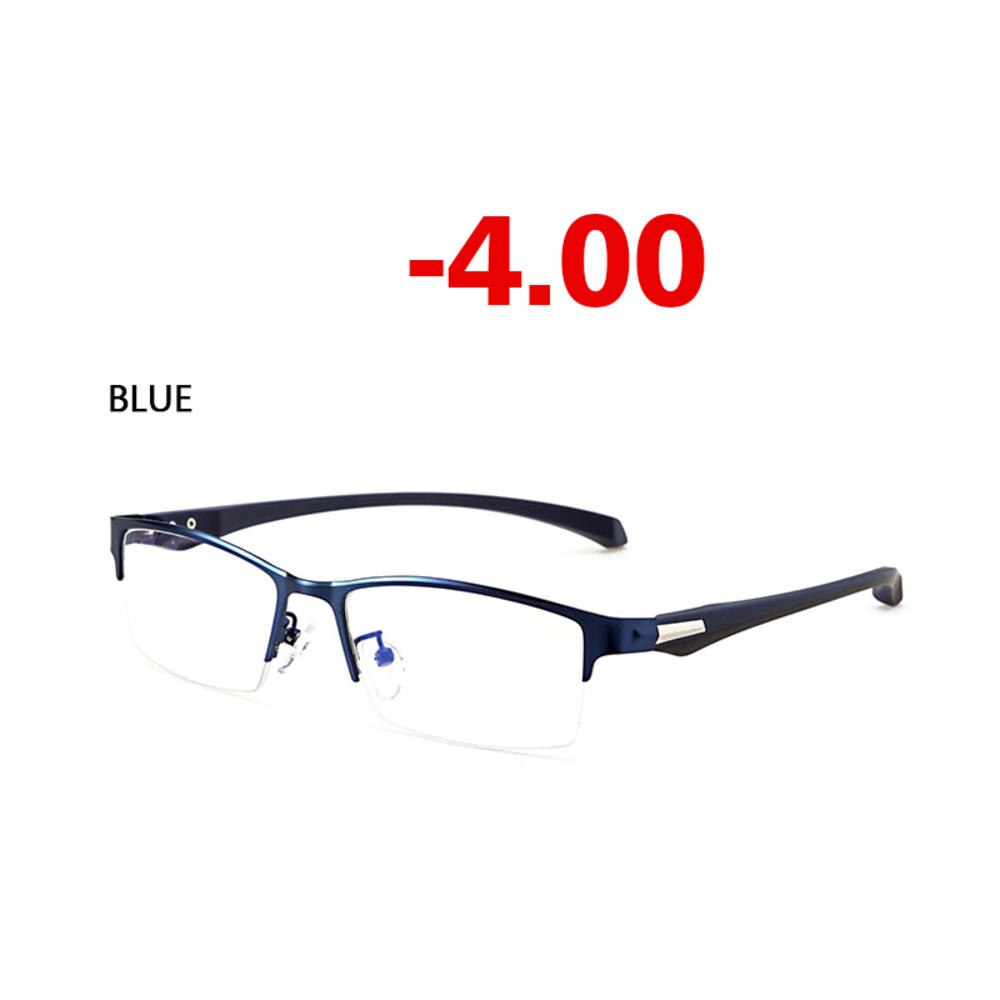 Anti-blue Light Myopia Glasses Optical Men's Student Finished Myopia Glasses Prescription Glasses Frame Half-frame -1.0 -4.0: Blue Myopia-400
