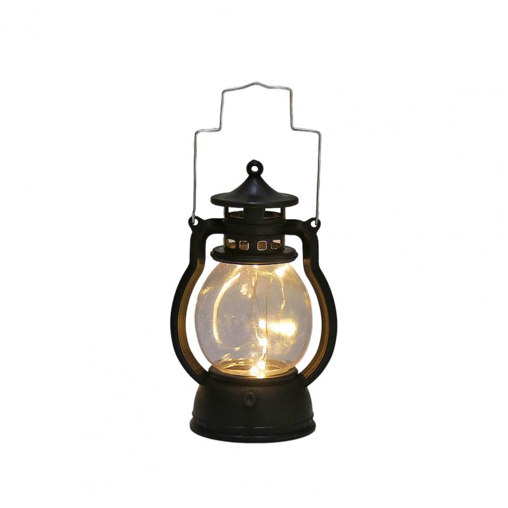 Retro Lantaarn Led Kaarslamp Zacht Licht Decoratieve Draagbare Vintage Kerst Elektrische Lamp: Black