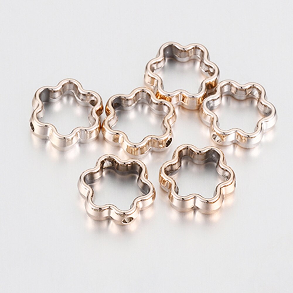 50 sztuk Love Heart dwa otwory CCB koraliki rama Spacer koraliki naszyjnik DIY złącza bransoletki wisiorki akcesoria do wyrobu biżuterii: 12mmFlower-Rose Gold