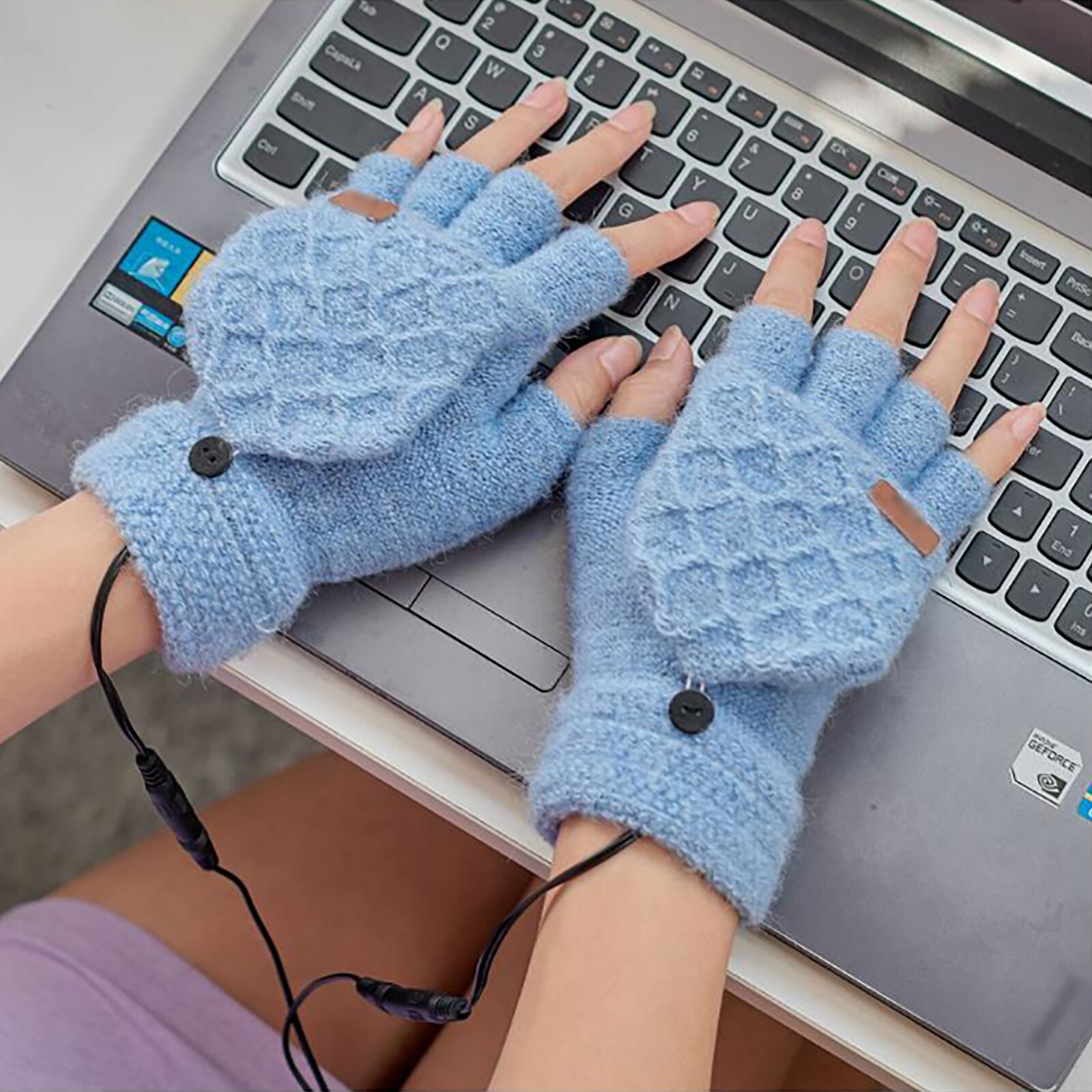 Breathable USB Heated Gloves Winter Heated Gloves Men and Women Warm Knitting Gloves For Home Office Use