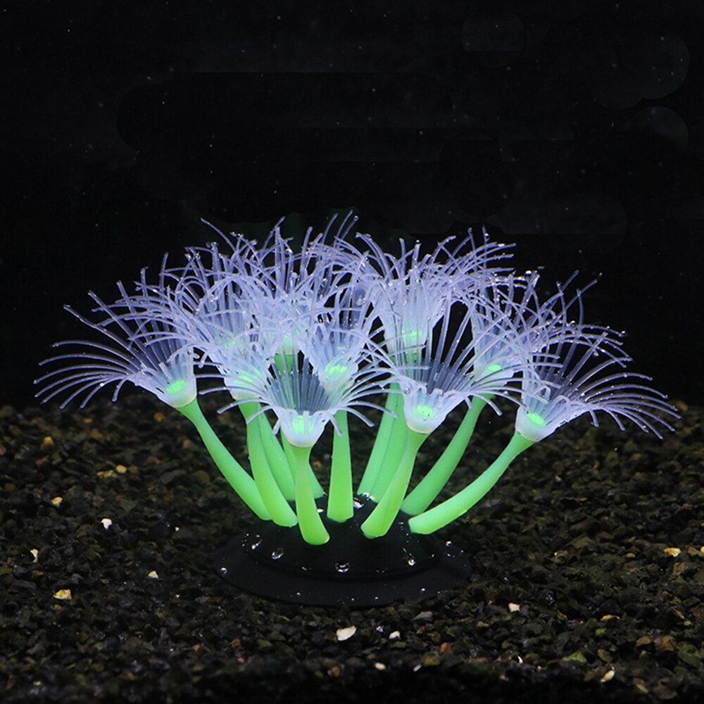 Coraux de tournesol, Gel de silice souple qui se déplace naturellement avec le flux d'eau, corail qui brille dans la nuit, pour les décorations d'aquarium de poissons