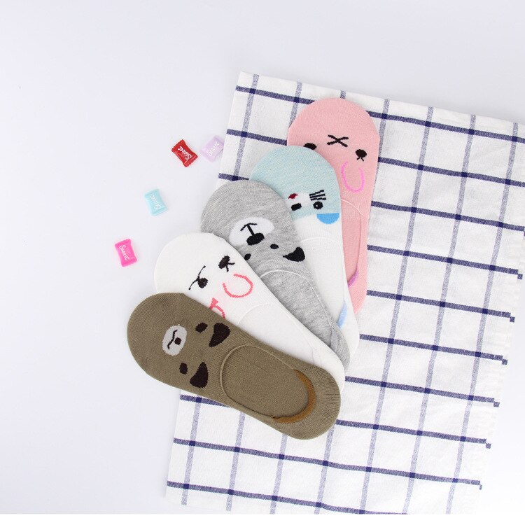5 Paren/partij Lente Zomer Korea Sokken Vrouwen Cartoon Kat Vos Leuke Animal Print Grappige Onzichtbare Boot Katoenen Sokken: I
