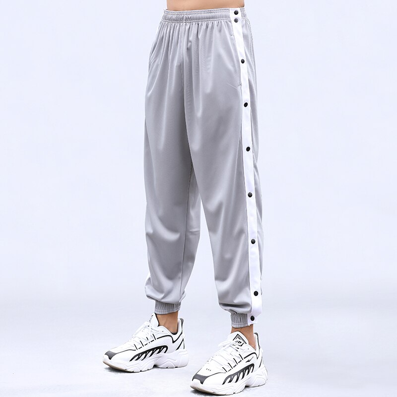 Mannen Joggingbroek Basketbal Sport Dichtgeknoopt Broek Dunne Gedeelte Volledig Open Button Side Broek Straight Grote Maat Losse Broek: XL  (175-185cm ) / gray